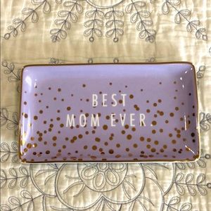Ceramic tray “Best Mom Ever”. Gold dots and rim. Great Mother’s Day gift.